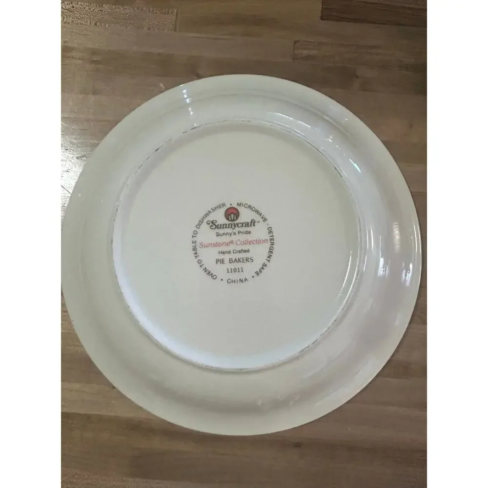 Vintage Sunnycraft Sunstone Apple Pie Recipe Baker 11” Ceramic Pie Dish #11011